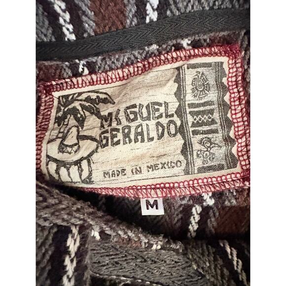 Miguel Geraldo Baja Hoodie Sweater Pullover Striped Mexican Jacket M Gray Brown - Picture 5 of 6
